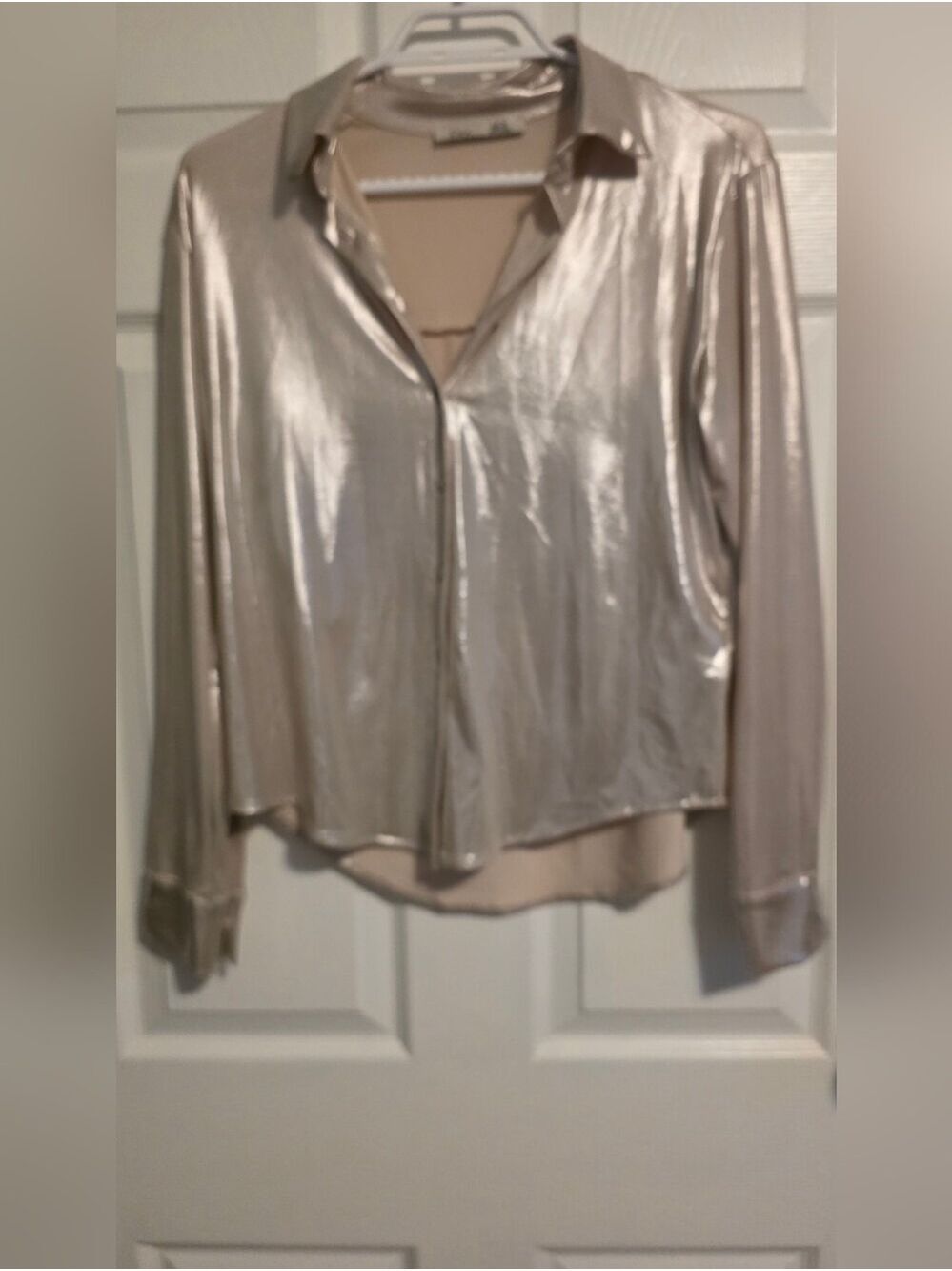4/$67 Deal! Dex Shiny Metallic Blouse - Light Champagne - Picture 2 of 12